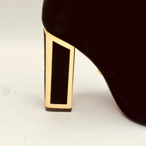 KAT MACONIE Black Suede Boots  With Funky Gold Accent On 4”Heels US6 EU37 - Picture 7 of 12
